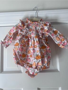 Baby Girls Floral Pumpkin Print Long-Sleeve One-Piece Romper